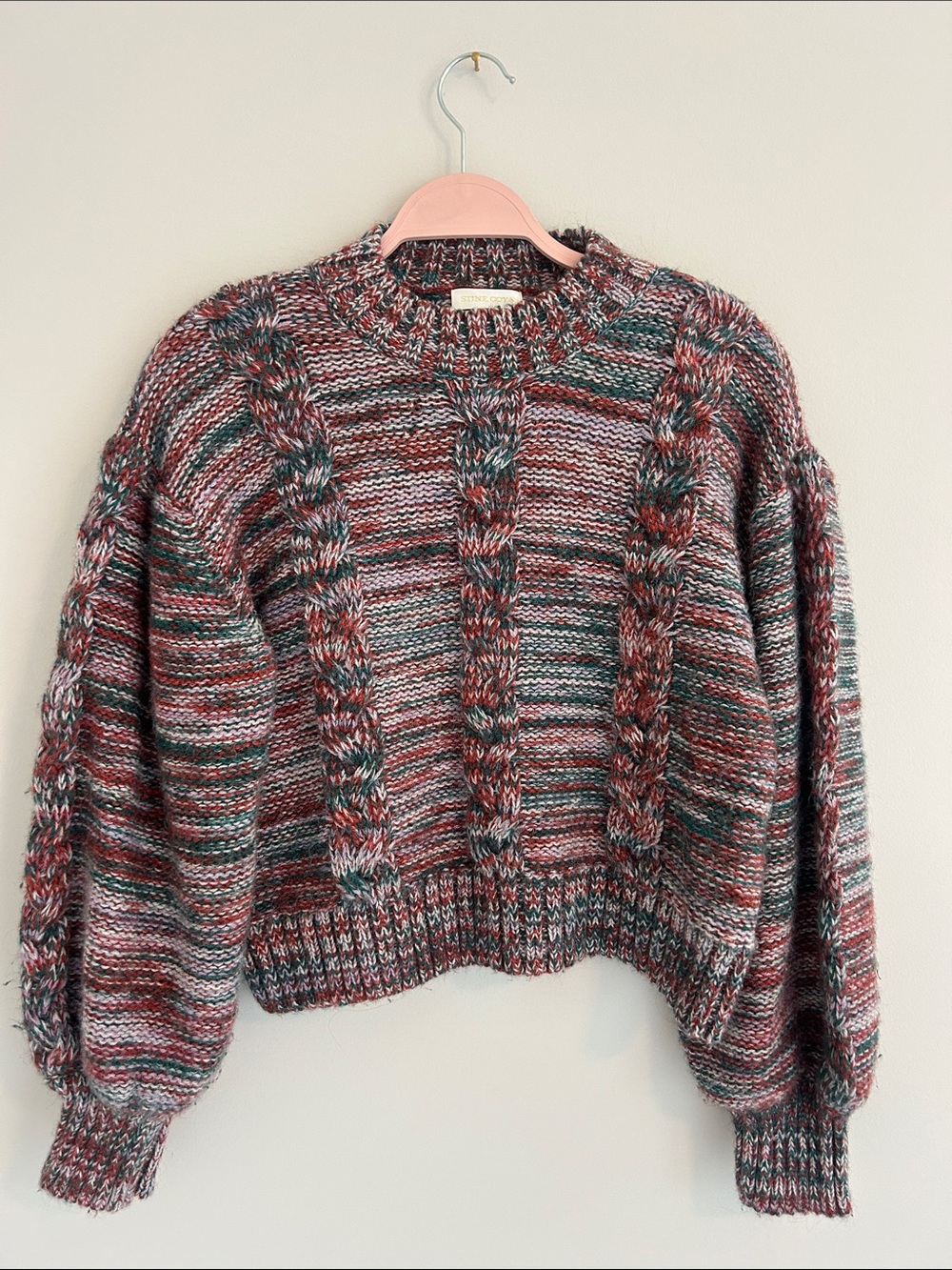 STINE GOYA Marled Cable-Knit Crewneck Goo Sweater Size S